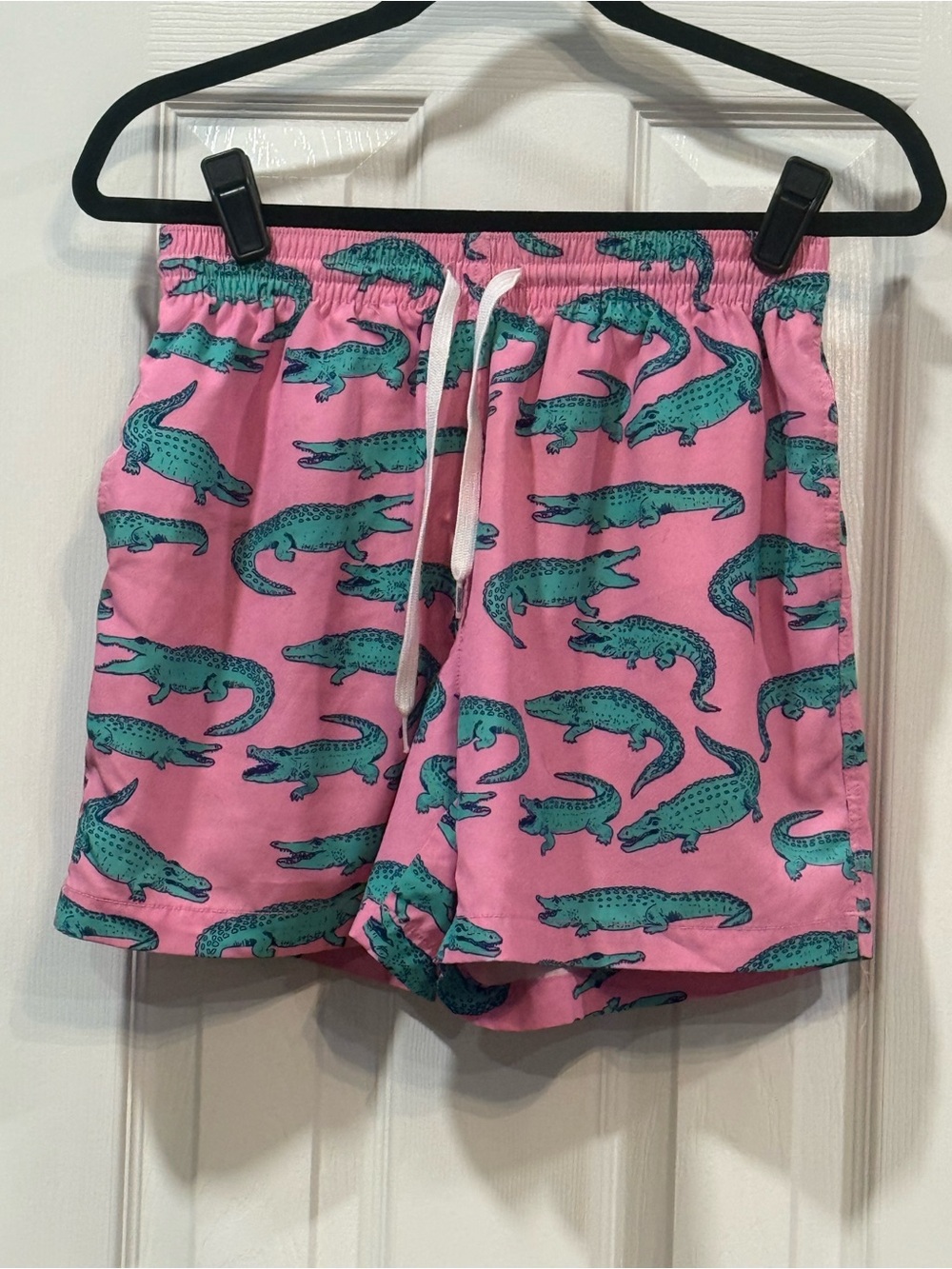 chubbies Pink Swim Trunks with Teal Alligator Print